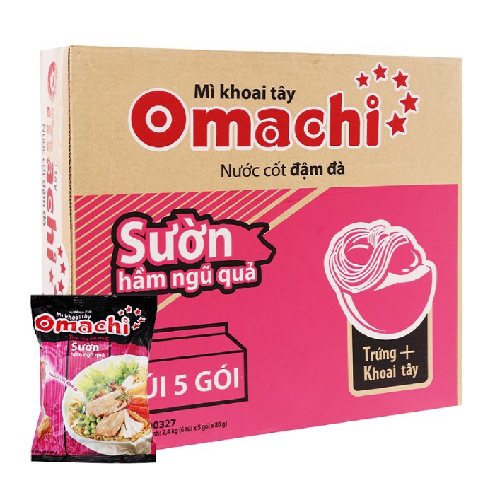 Mì ăn liền khoai tây sườn ngủ quả Omachi thùng 30 gói x 80g